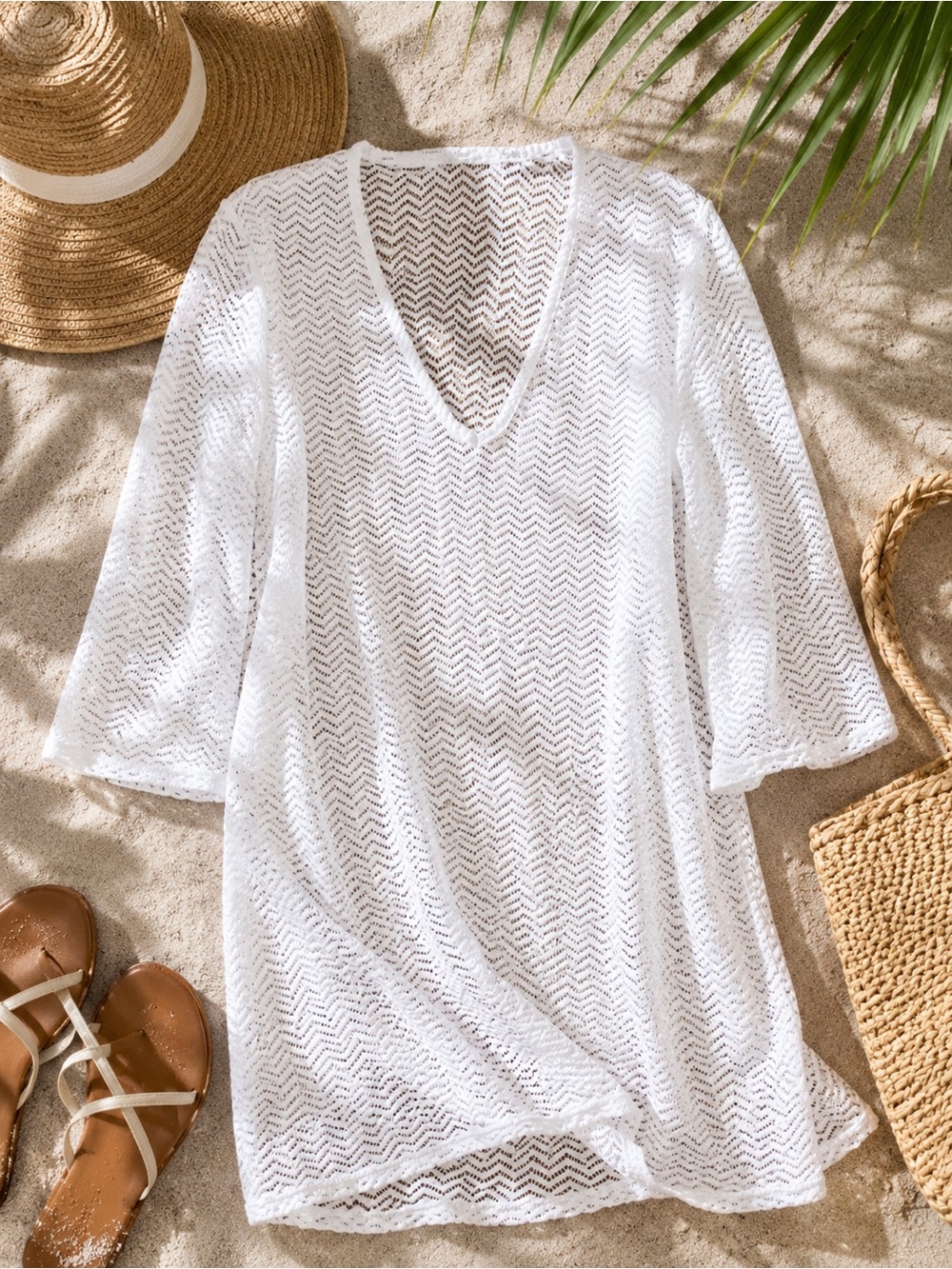 Calvin Klein Swim Cover Up White Chevron Crochet Mesh Tunic L